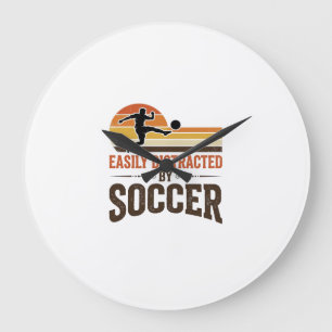 Easily abgelenkt durch Fußball Vintage-Shirt-Desig Große Wanduhr