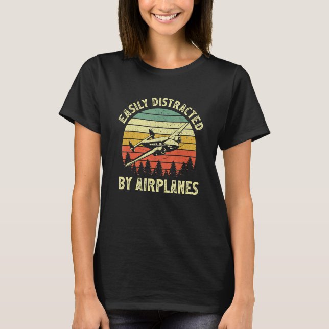 Easily Distracted By Airplanes  Aviation Pilot Air T-Shirt (Vorderseite)