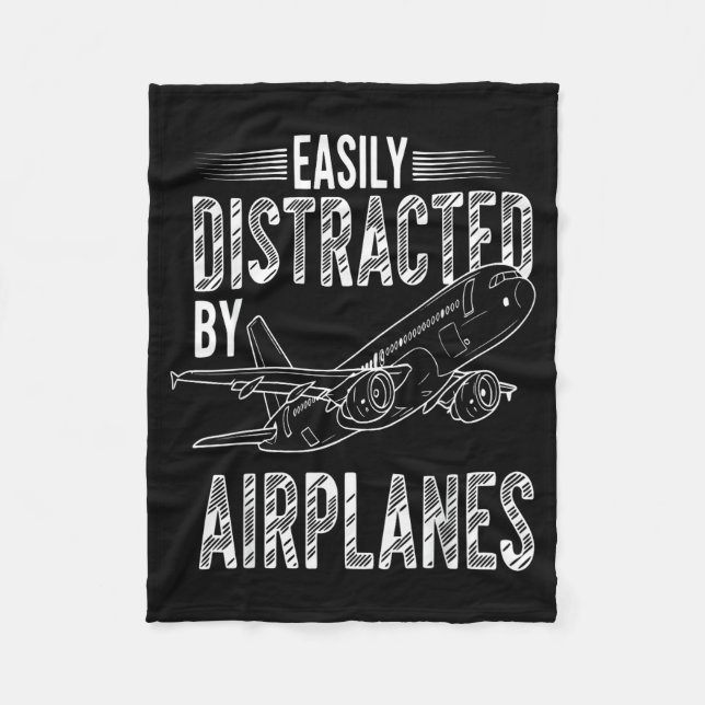 Easily Distracted By Airplanes Funny Plane Lovers  Fleecedecke (Vorderseite)