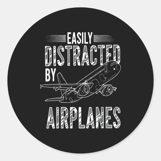 Easily Distracted By Airplanes Funny Plane Lovers  Runder Aufkleber (Vorderseite)