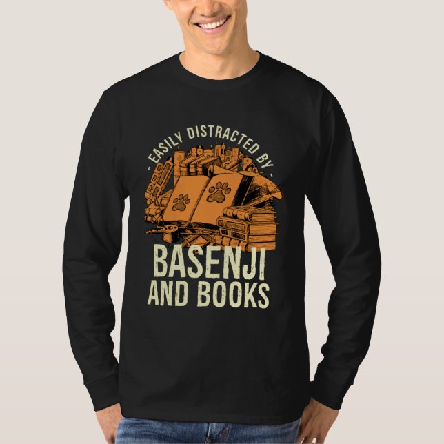 Easily Distracted By Basenji And Books Angari Dog T-Shirt (Vorderseite)