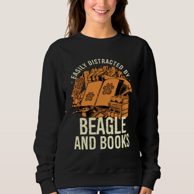 Easily Distracted By Beagle And Books English Beag Sweatshirt (Vorderseite)