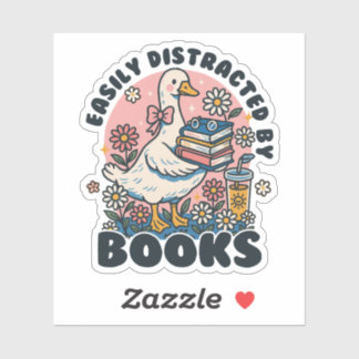 Easily Distracted by Books Cute Goose Bookworm Aufkleber