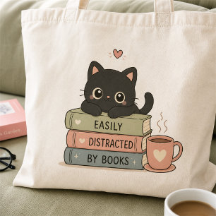 Easily Distracted by Books Süße schwarze Katze Tra Tragetasche