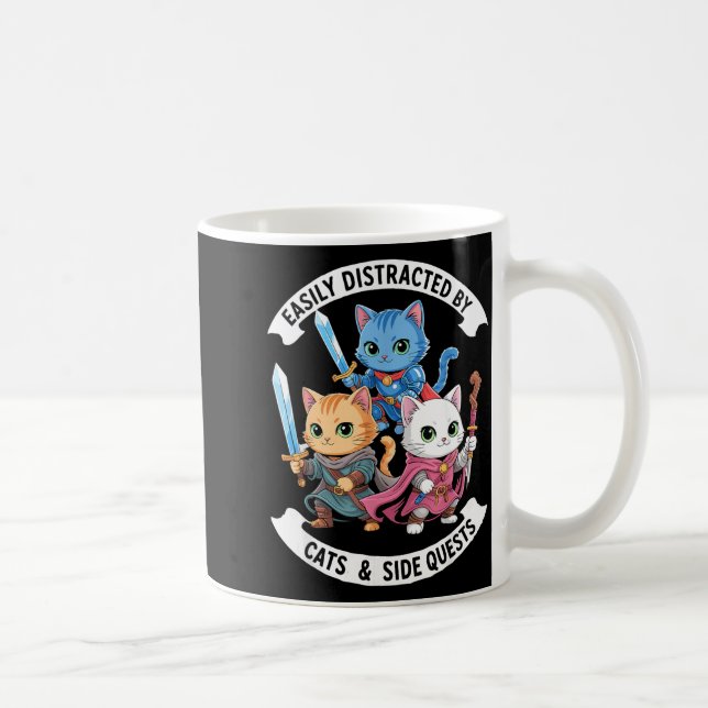 Easily Distracted By Cats &amp; Side Quests Funny  Kaffeetasse (Rechts)