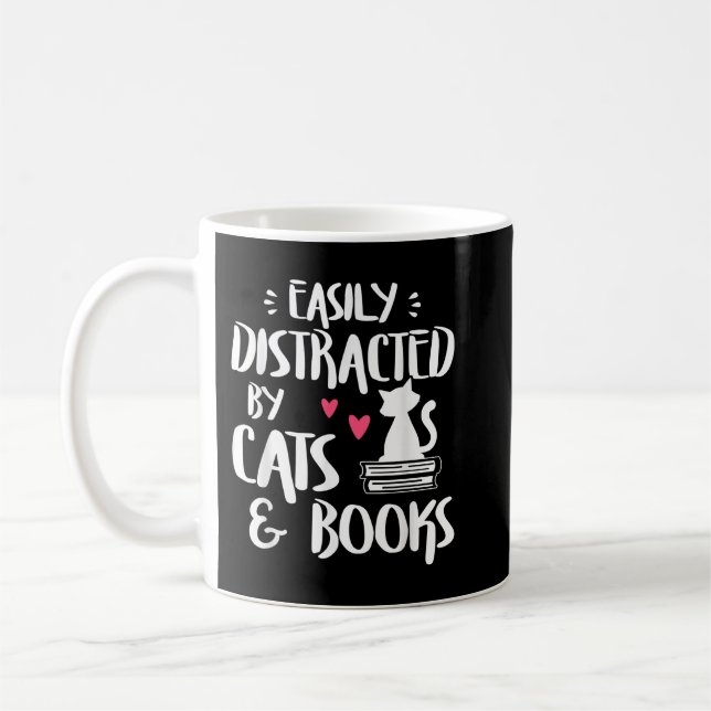 Easily Distracted by Cats and Books - Cat & Book L Kaffeetasse (Links)