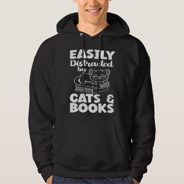 Easily Distracted By Cats And Books Cat  Bookworm Hoodie (Vorderseite)