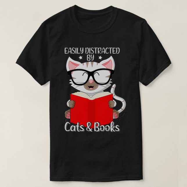 Easily Distracted By Cats And Books  Cat Owner & B T-Shirt (Design vorne)