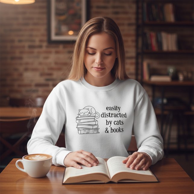 Easily Distracted by Cats and Books Coquette Art Sweatshirt (Von Creator hochgeladen)