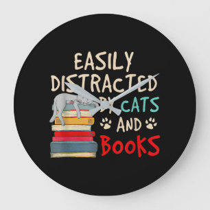 Easily Distracted by Cats and Books Funny Cat Große Wanduhr
