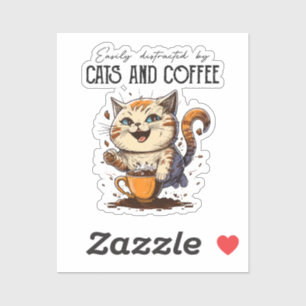 Easily Distracted By Cats And Coffee Cat Lovers Co Aufkleber