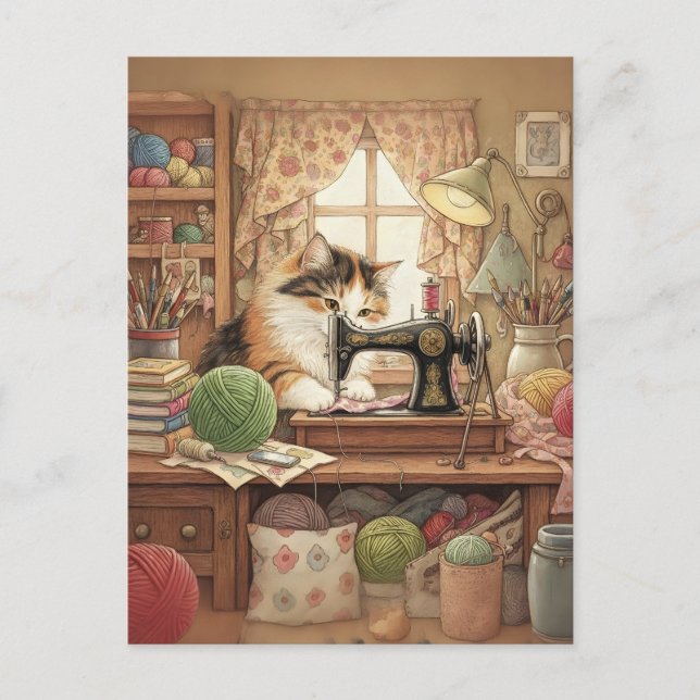 Easily Distracted By Cats And Sewing - Cat Sewing Postkarte (Vorderseite)