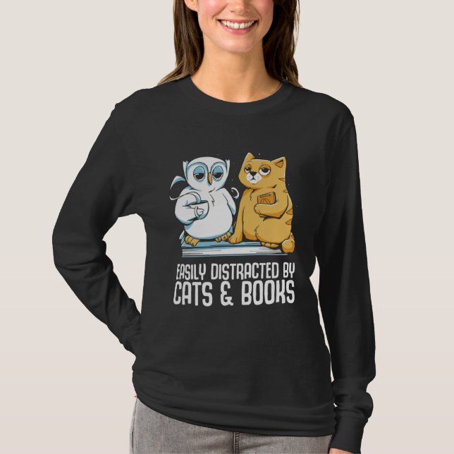 Easily distracted by cats books T-Shirt (Vorderseite)