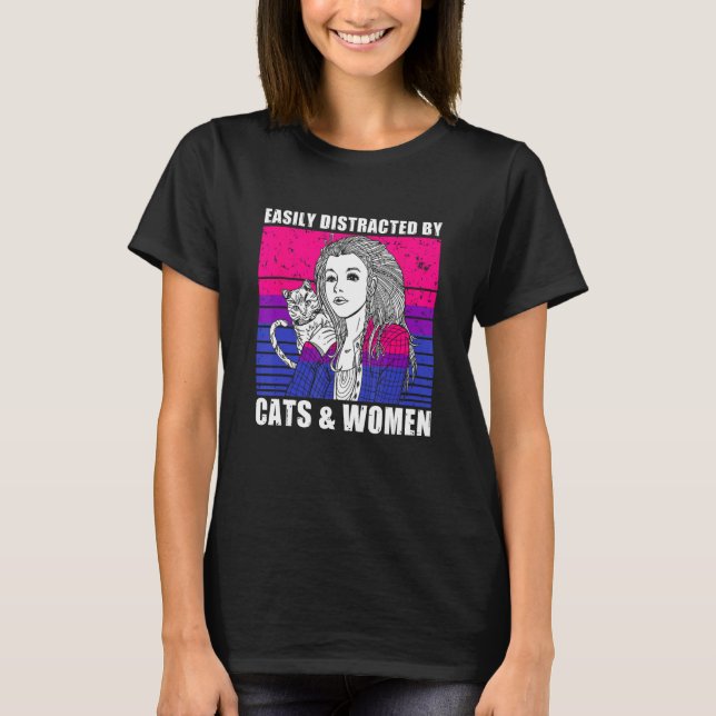 Easily Distracted By Cats Women For Lesbian Bisexu T-Shirt (Vorderseite)