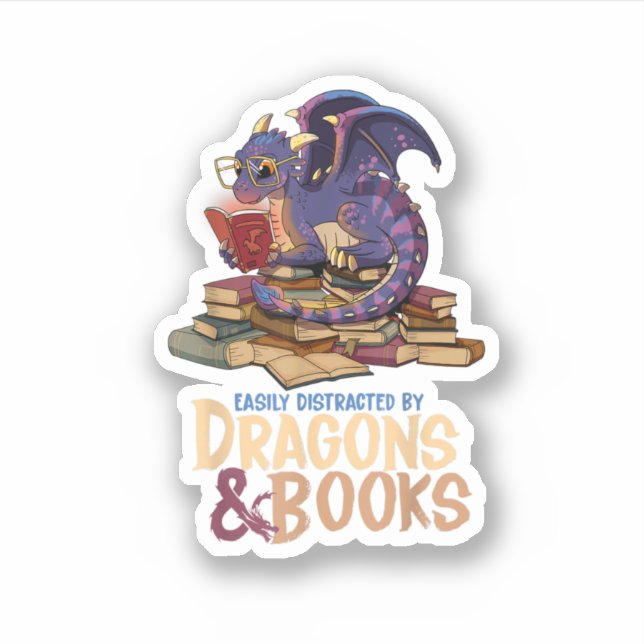 Easily Distracted By Dragons and Books Dragon Book Aufkleber (Vorderseite)