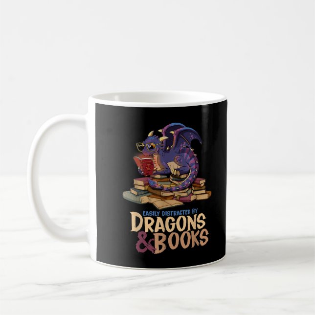 Easily Distracted By Dragons and Books Dragon Book Kaffeetasse (Links)