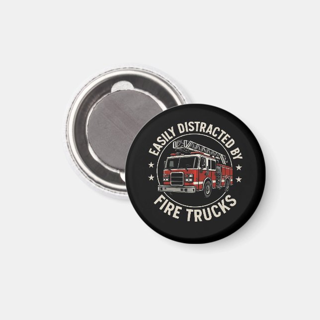 Easily Distracted By Feuerwehrwagen Magnet (Vorderseite/Rückseite)