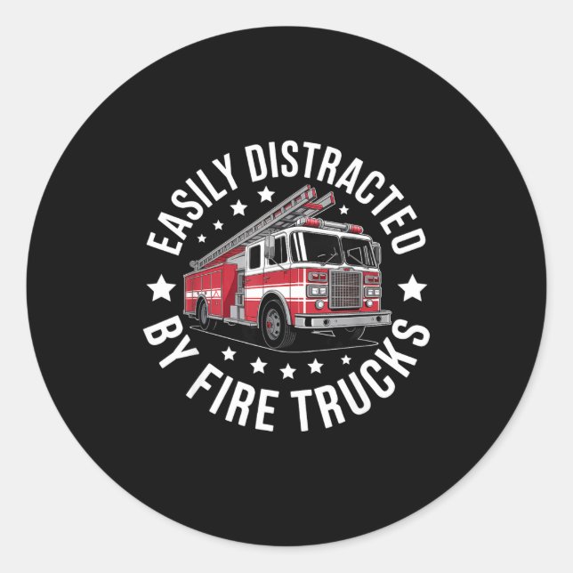 Easily Distracted By Fire Trucks Design  Runder Aufkleber (Vorderseite)