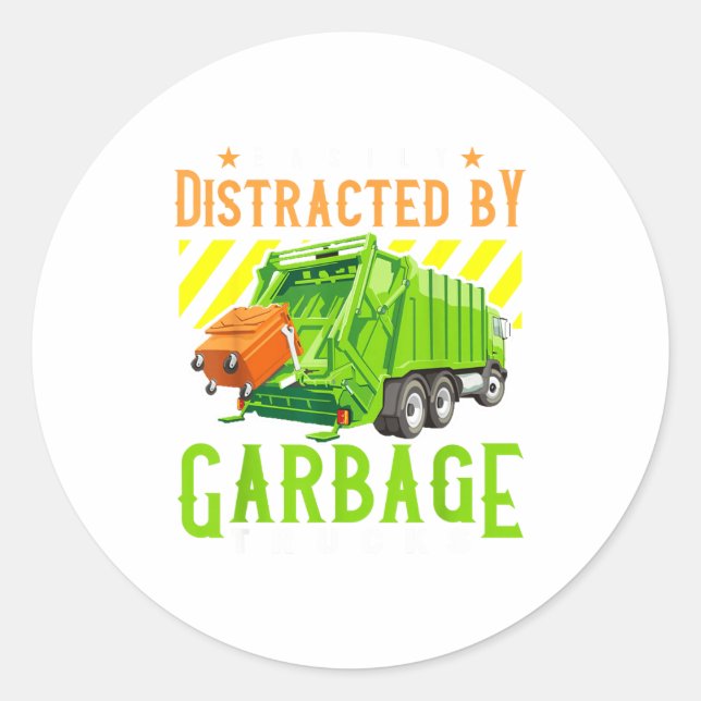 Easily Distracted By Garbage Trucks Funny Truck Lo Runder Aufkleber (Vorderseite)