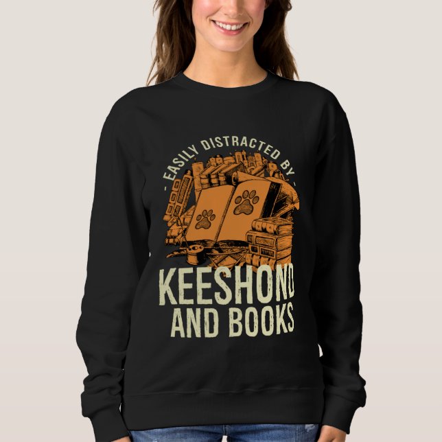 Easily Distracted By Keeshond And Books German Spi Sweatshirt (Vorderseite)