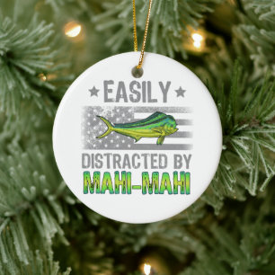 Easily Distracted by Mahi Mahi, Fischer US-Flagge Keramik Ornament