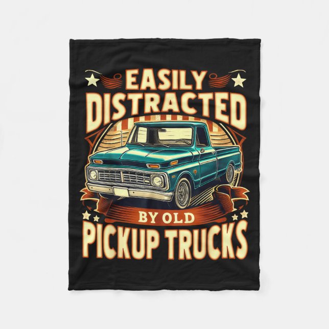 Easily Distracted By Old Ckup Trucks Funny Trucker Fleecedecke (Vorderseite)