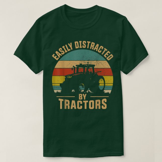 Easily Distracted By Tractors Farmer Tractor Funny T-Shirt (Design vorne)