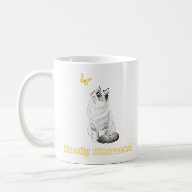 Easily Distracted Cute Cat & Butterfly Design Kaffeetasse (Links)