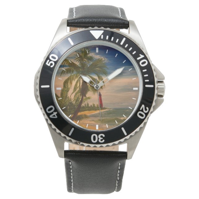 East Coast Beach und Lighthouse, von Gary Poling Armbanduhr (Vorderseite)