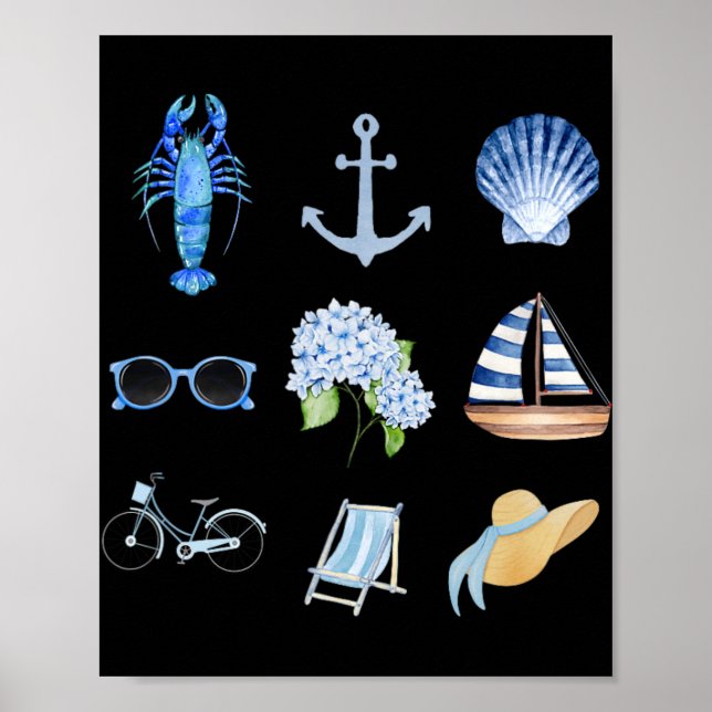East Coast Summer New England Aesthetic Collage  Poster (Vorne)
