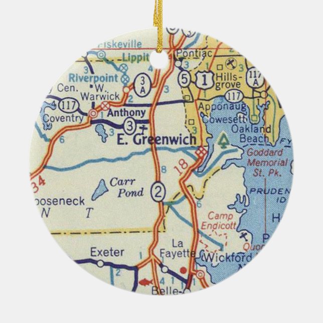 East Greenwich RI Vintag Map Keramik Ornament (Hinten)
