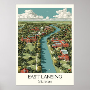 East Lansing Michigan Vintag University Campus Poster