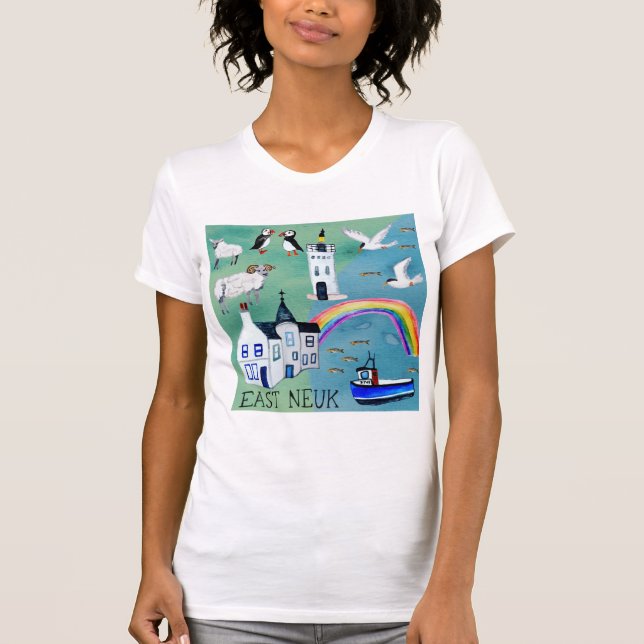 EAST NEUK Fife Scotland Watercolor Karte T-Shirt (Vorderseite)