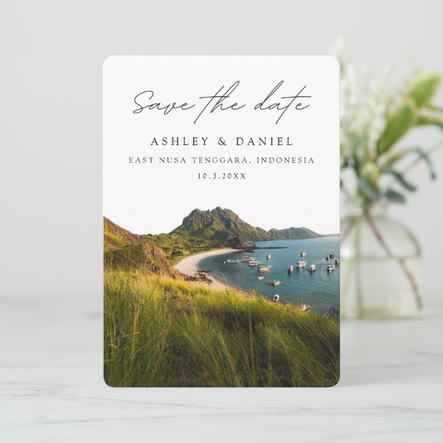 East Nusa Tenggara Save the Date Indonesia Wedding Einladung (Stehend Vorderseite)