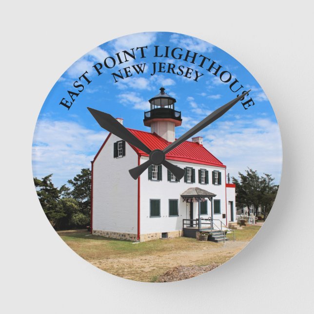 East Point Lighthouse New Jersey Round Wall Clock Runde Wanduhr (Vorderseite)