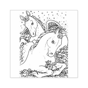 EASTER ANGEL PONIES & BUNNY, FRÜHSTÜCKFEATHERS GUMMISTEMPEL