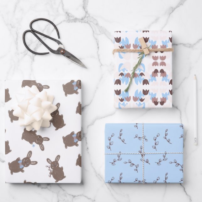 Easter Baby Boy Bunny Floral  Geschenkpapier Set (Vorderseite)