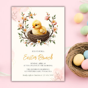 Easter Baby Chick Yellow Pink Blumenstrauß Brunch Einladung