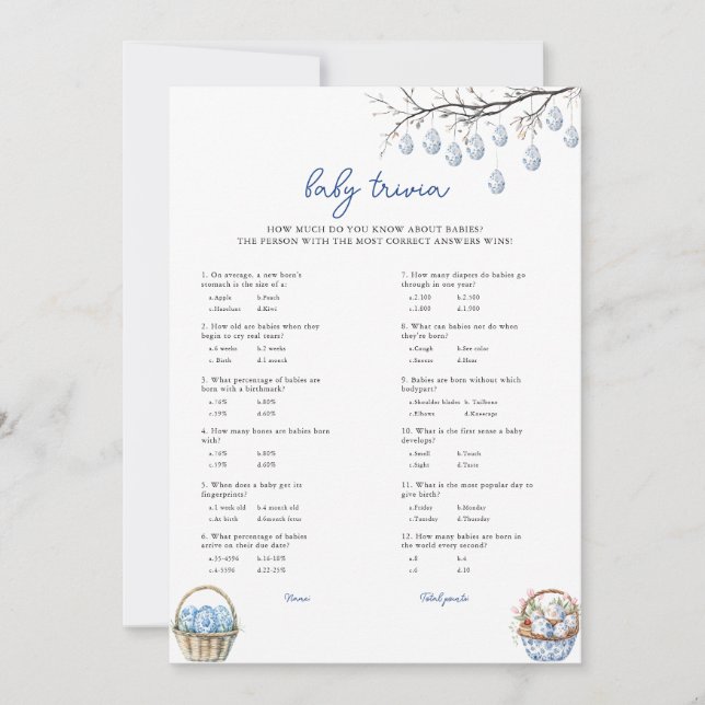 Easter Baby Trivia Baby Showkarte Feiertagskarte (Vorderseite)