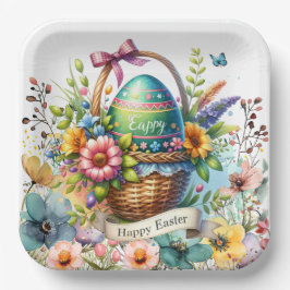 Easter Basket Eggs & Spring Flowers Pappteller