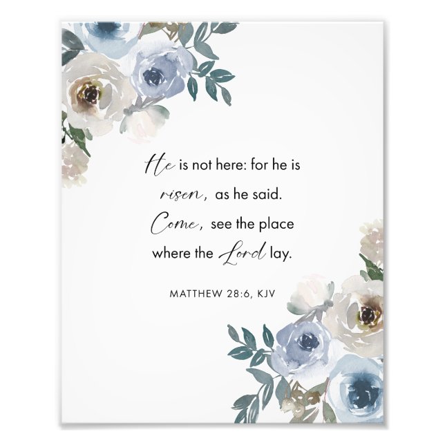 Easter Bible Verse Wall Art Matthew 28:6 Floral Fotodruck (Vorne)