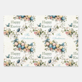 Easter Birds & Pastel Eggs Watercolor Floral Geschenkpapier Set
