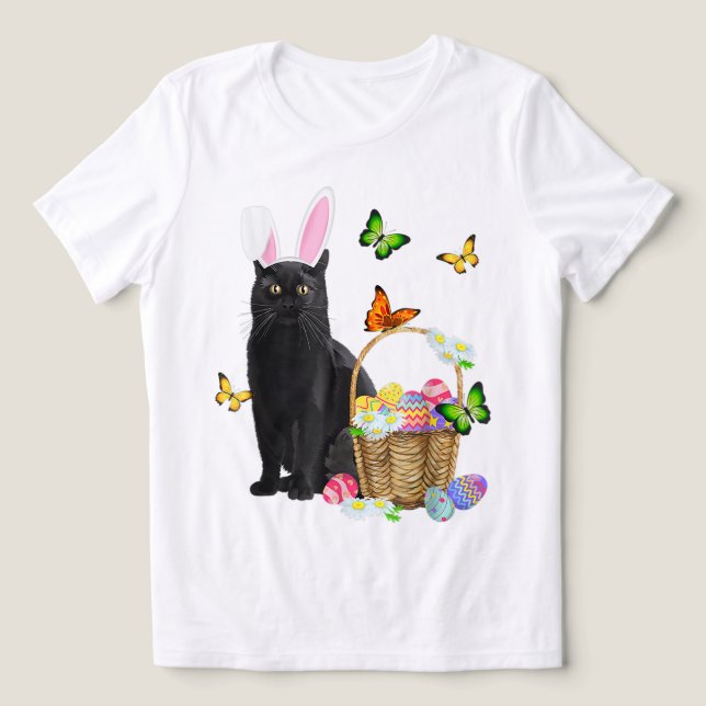 Easter Black Cat With Bunny Ears Tri-Blend Shirt (Design Vorderseite)