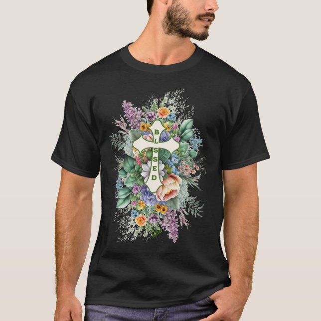 Easter Blessed Roses And Cross Christian T-Shirt (Vorderseite)