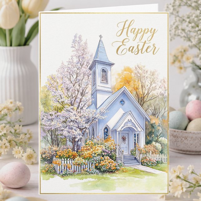 Easter Blessing Watercolor Spring Church Floral Karte (Von Creator hochgeladen)