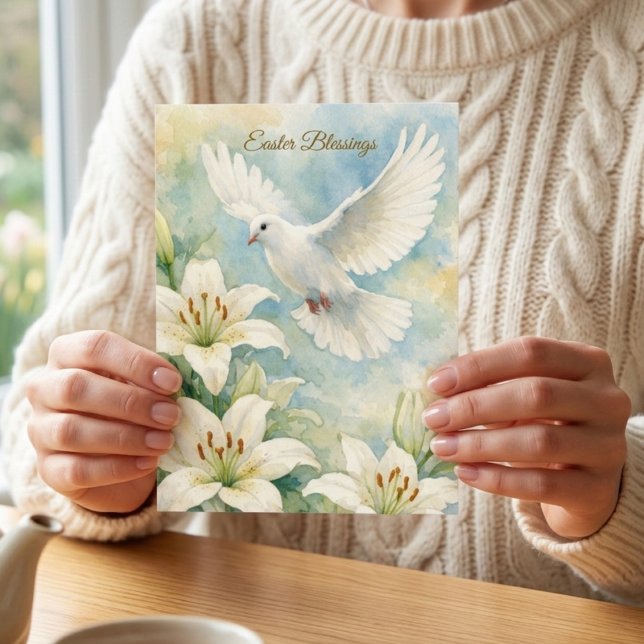 Easter Blessings Christian Dove & Lily Watercolor Postkarte (Von Creator hochgeladen)