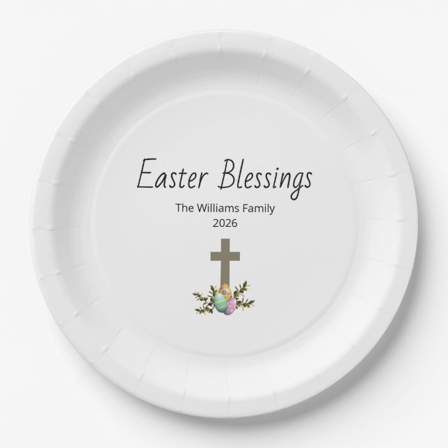 Easter Blessings Decorated Eggs Christian Cross  Pappteller (Vorderseite)