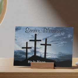 Easter Blessings He is Risen Crosses Blue Sunset Feiertagspostkarte
