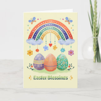 Easter Blessings Watercolor Rainbow Floral Easter Karte
