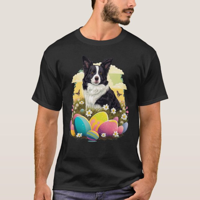 Easter Border Collie Bunny Eggs Dog on Easter Bord T-Shirt (Vorderseite)